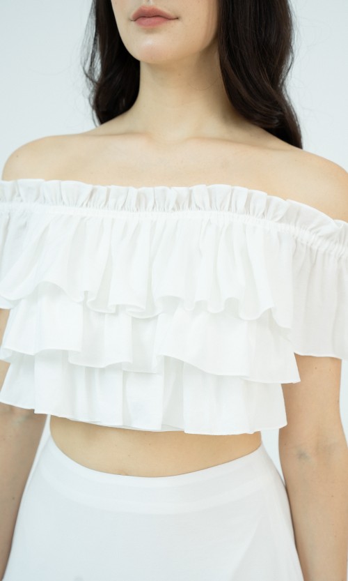 G-White Woven Top and Skirt Set